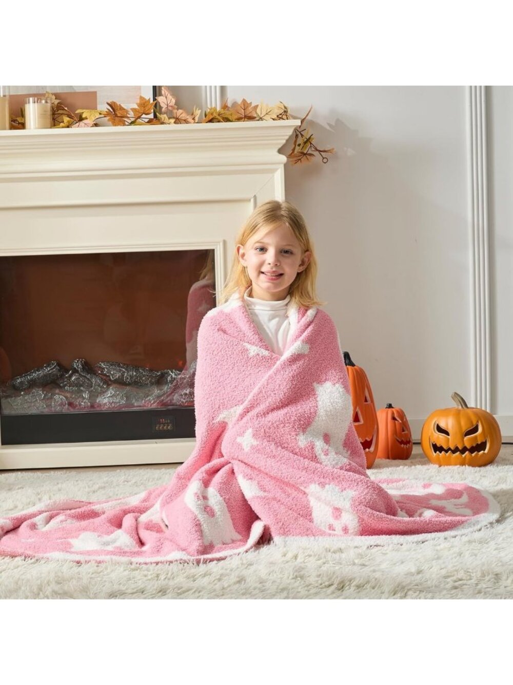 Cozy Halloween Throw Blanket - Pink Ghost & Bat Design, Ultra Soft 50x60" Couch - Picture 7 of 7